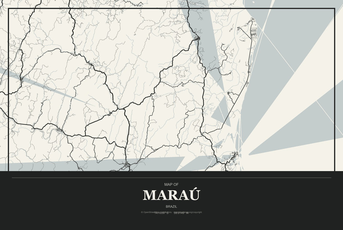 Maraú, Brazil City Map Aluminum Sign in Museum Plaque style