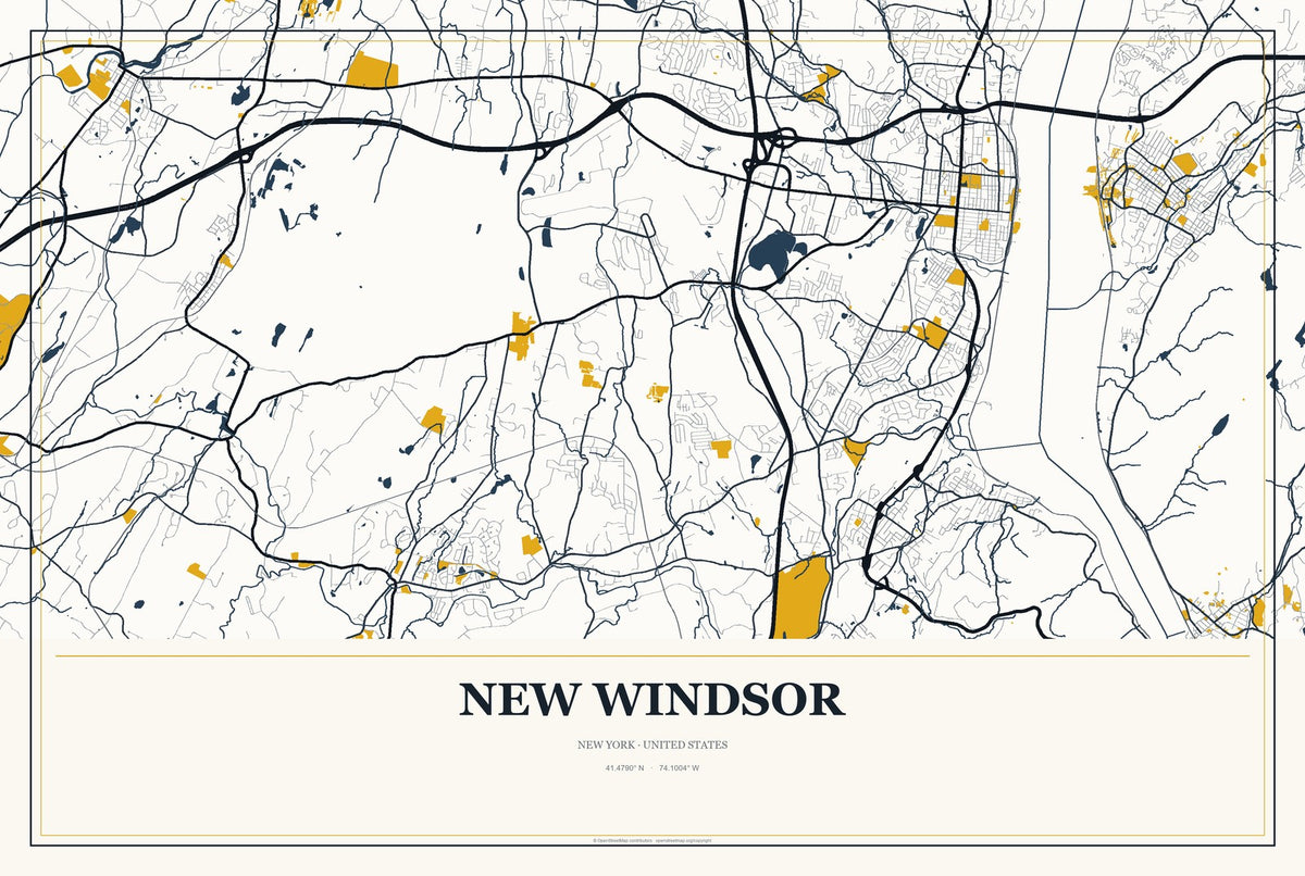 New Windsor, New York City Map Aluminum Sign in Citrine Modern style