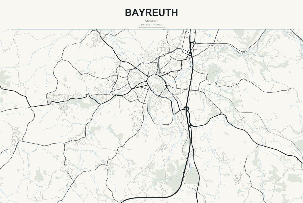 Bayreuth, Germany City Map Aluminum Sign in Headline Atlas style