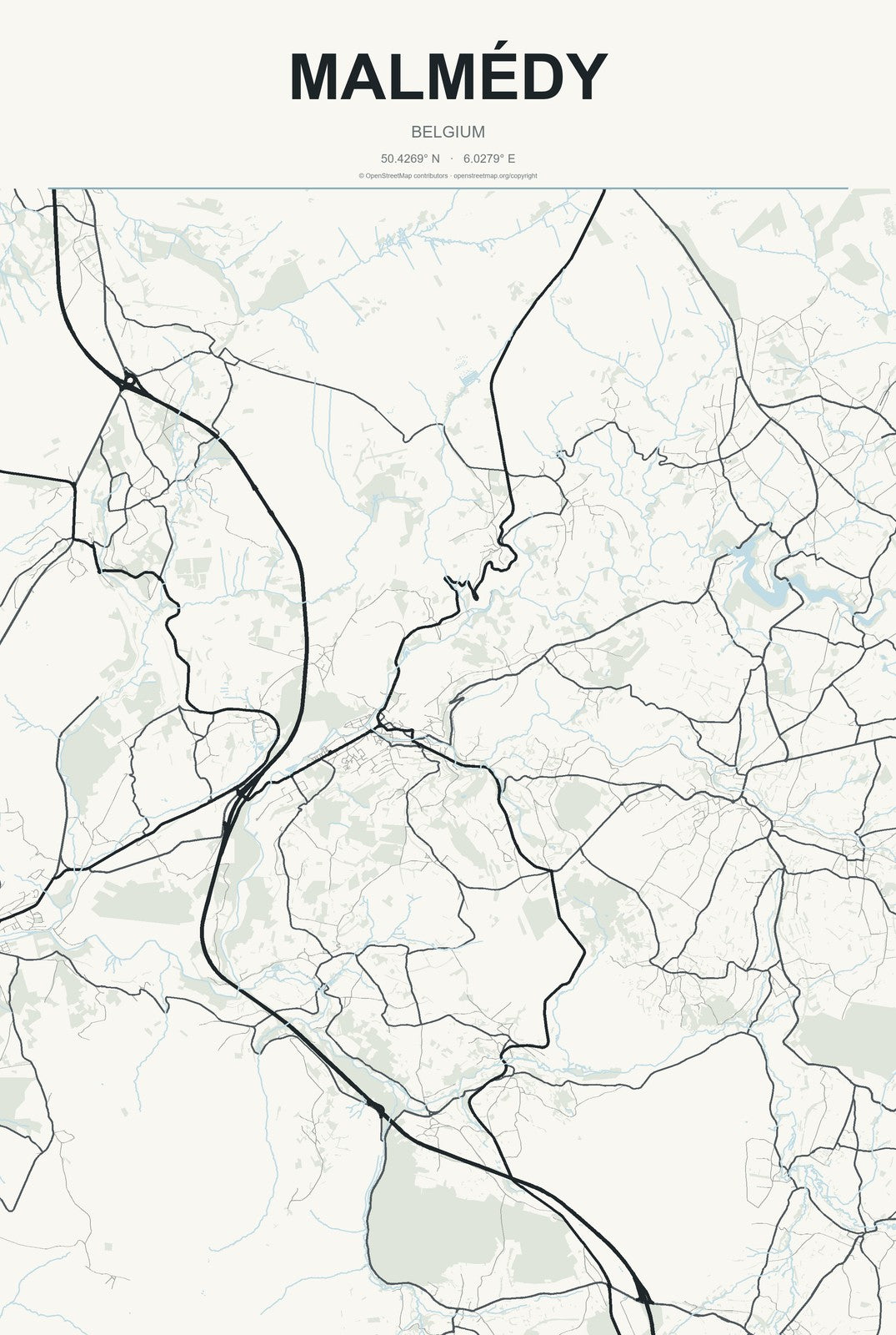 Malmédy, Belgium City Map Aluminum Sign in Headline Atlas style