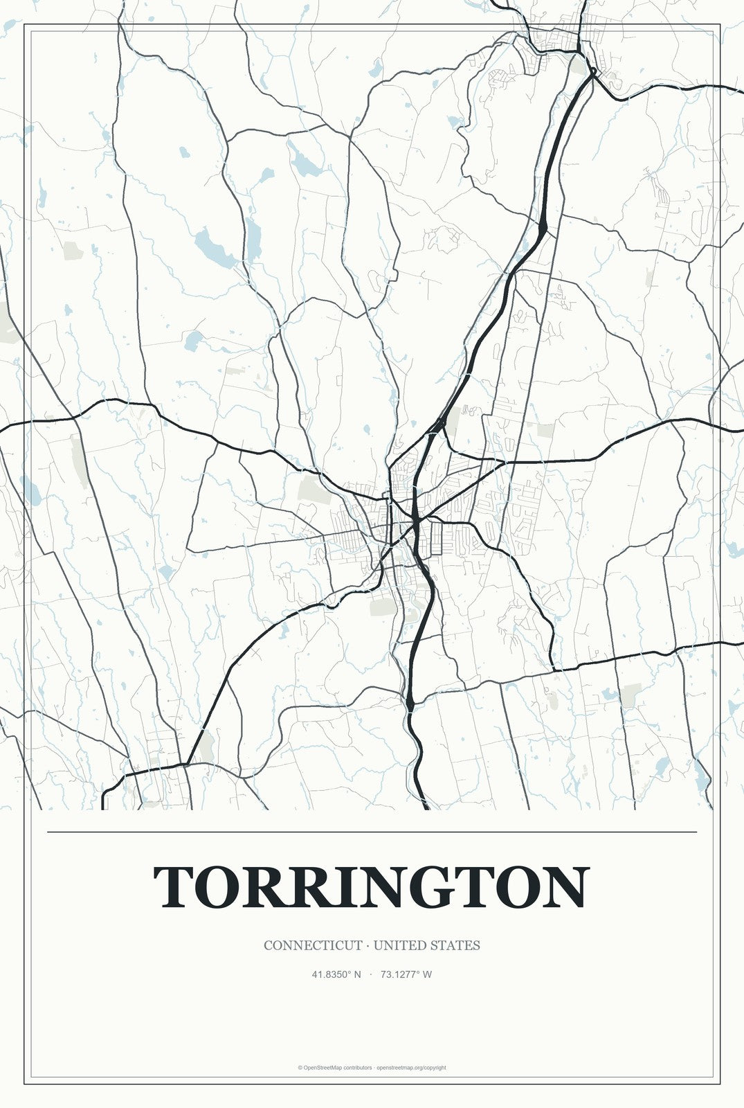 Torrington, Connecticut City Map Aluminum Sign in Gallery Air style