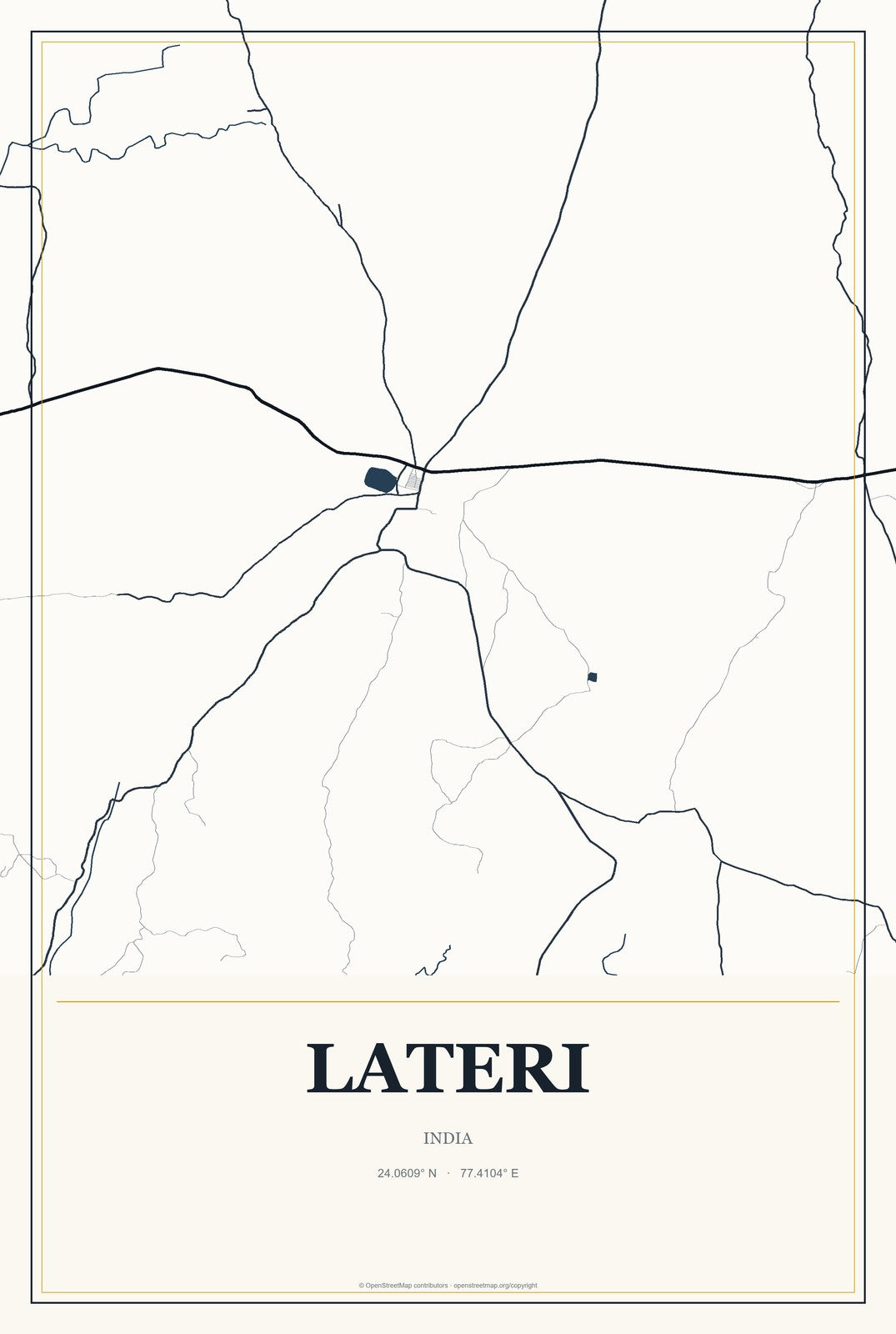 Lateri, India City Map Aluminum Sign in Citrine Modern style