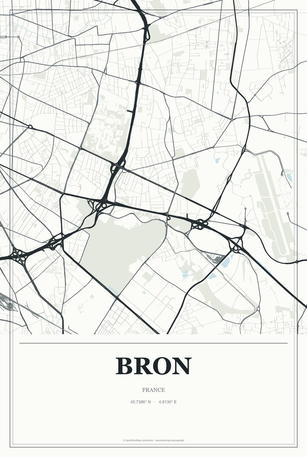 Bron, France City Map Aluminum Sign in Gallery Air style