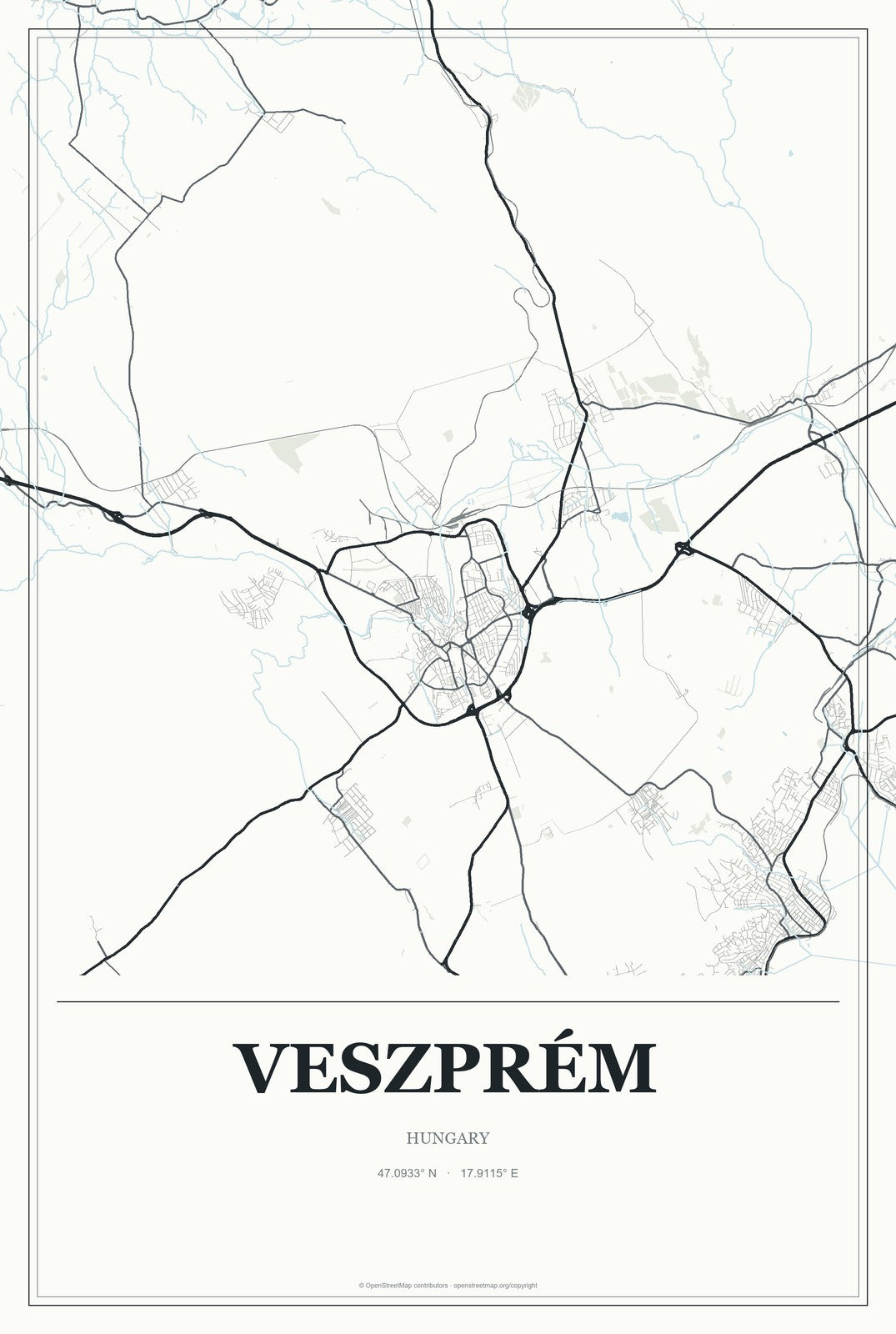 Veszprém, Hungary City Map Aluminum Sign in Gallery Air style