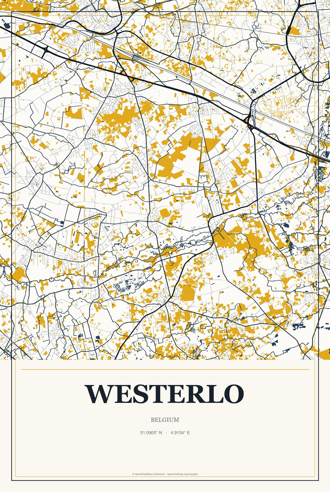 Westerlo, Belgium City Map Aluminum Sign in Citrine Modern style