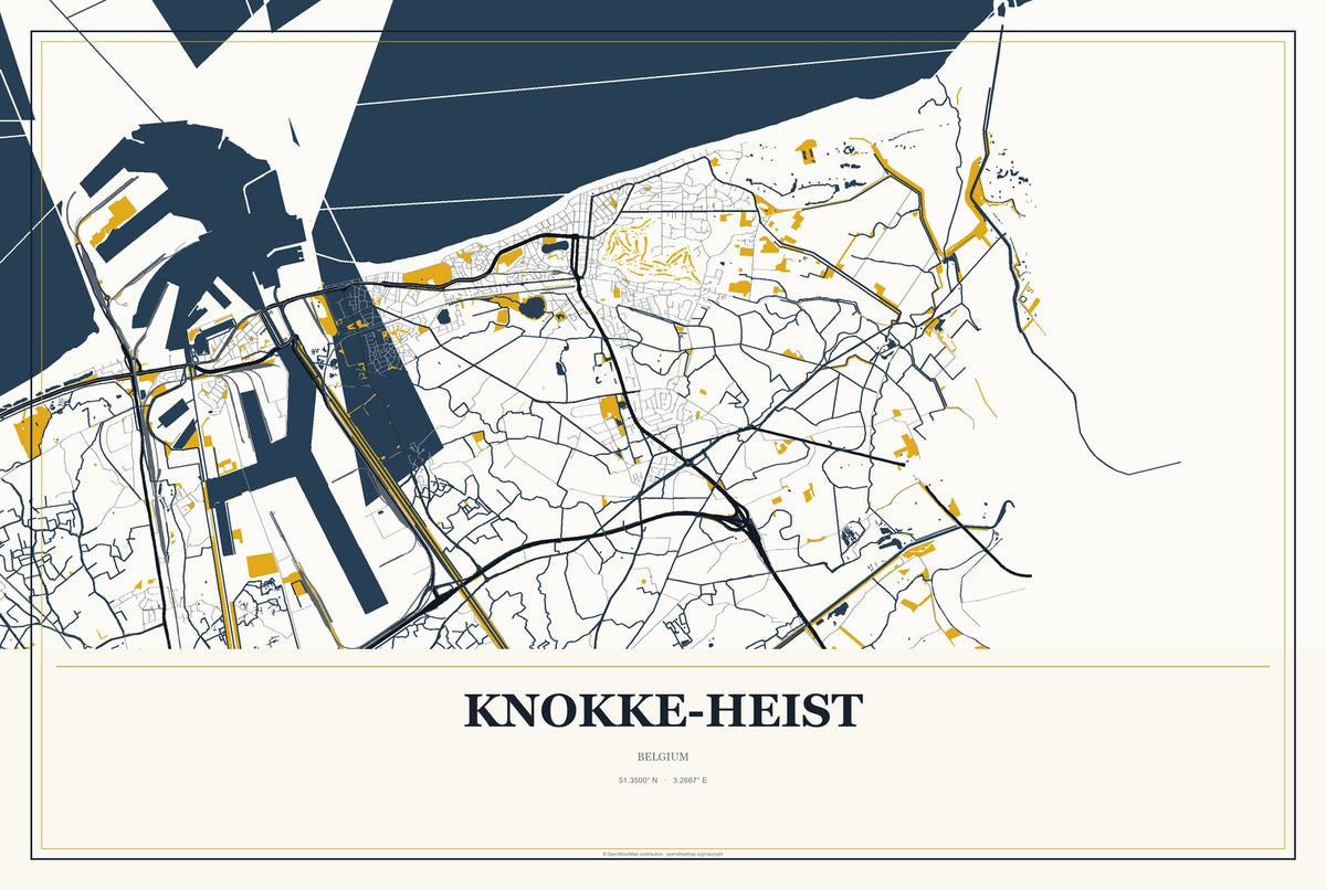 Knokke-Heist, Belgium City Map Aluminum Sign in Citrine Modern style