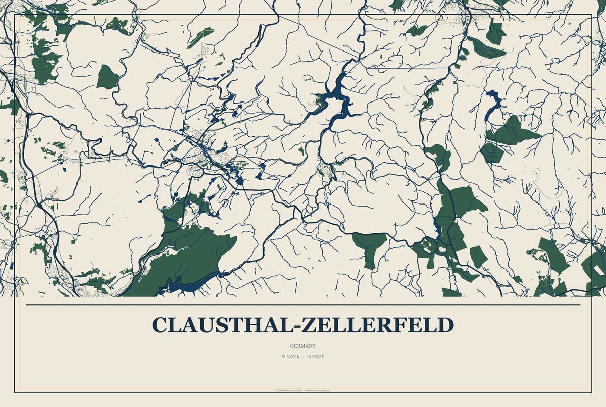 Clausthal-Zellerfeld, Germany City Map Aluminum Sign in Coastal Cutout style