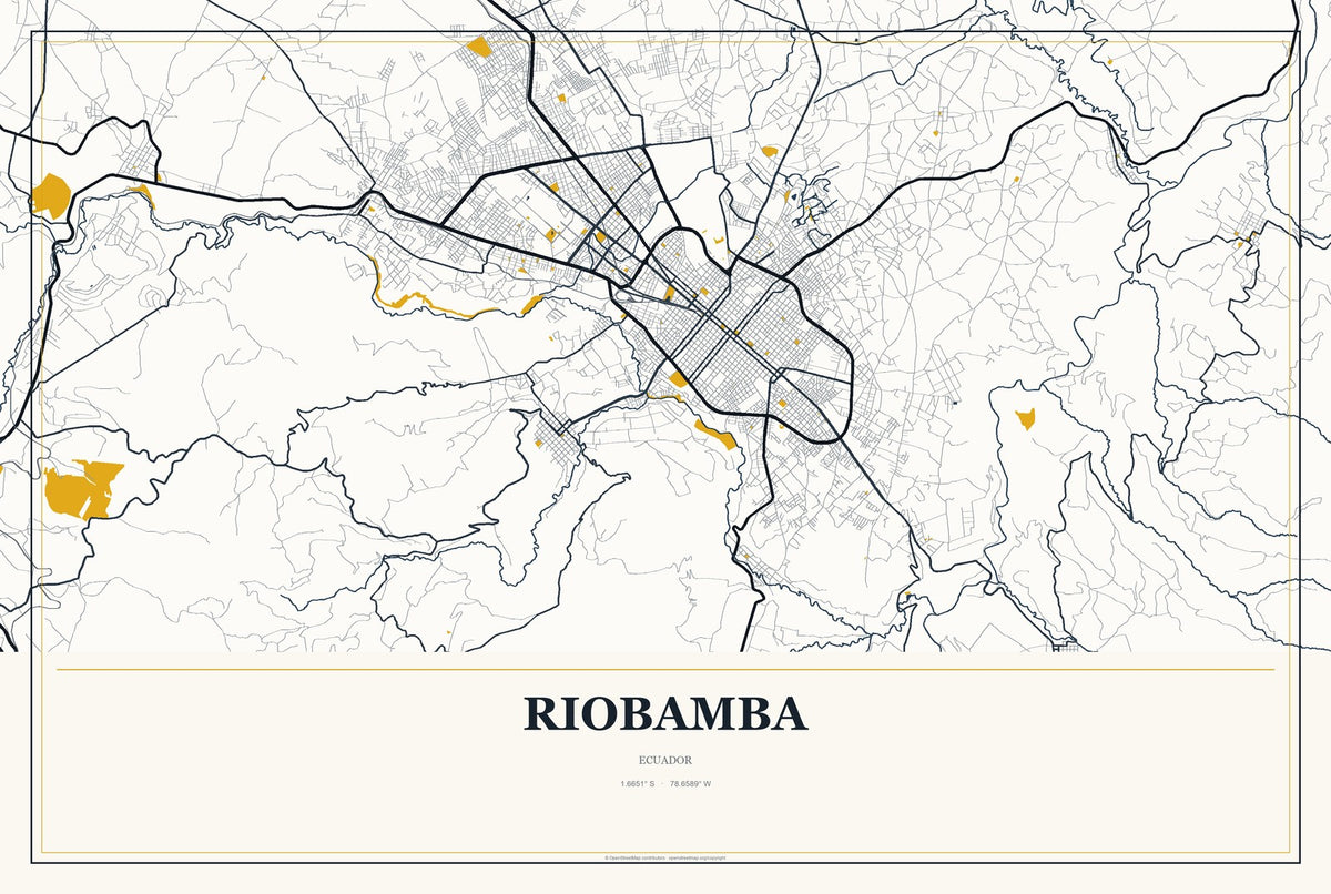 Riobamba, Ecuador City Map Aluminum Sign in Citrine Modern style