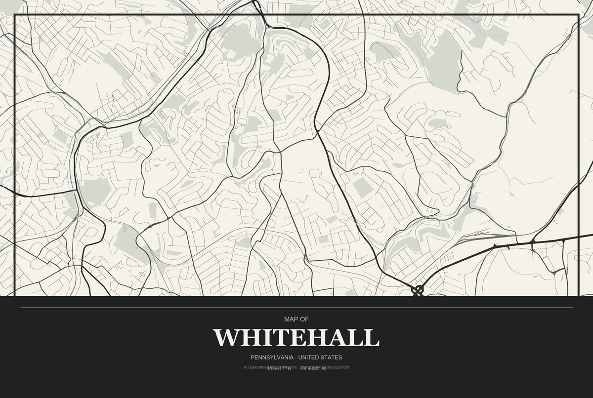 Whitehall, Pennsylvania City Map Aluminum Sign in Museum Plaque style