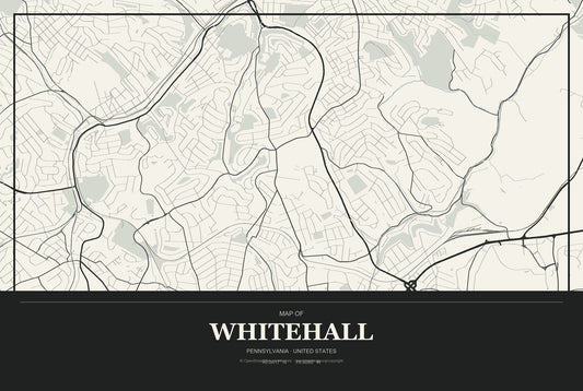 Whitehall, Pennsylvania City Map Aluminum Sign in Museum Plaque style