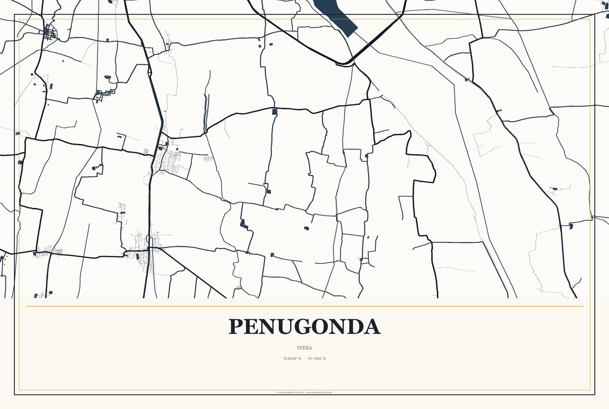 Penugonda, India City Map Aluminum Sign in Citrine Modern style