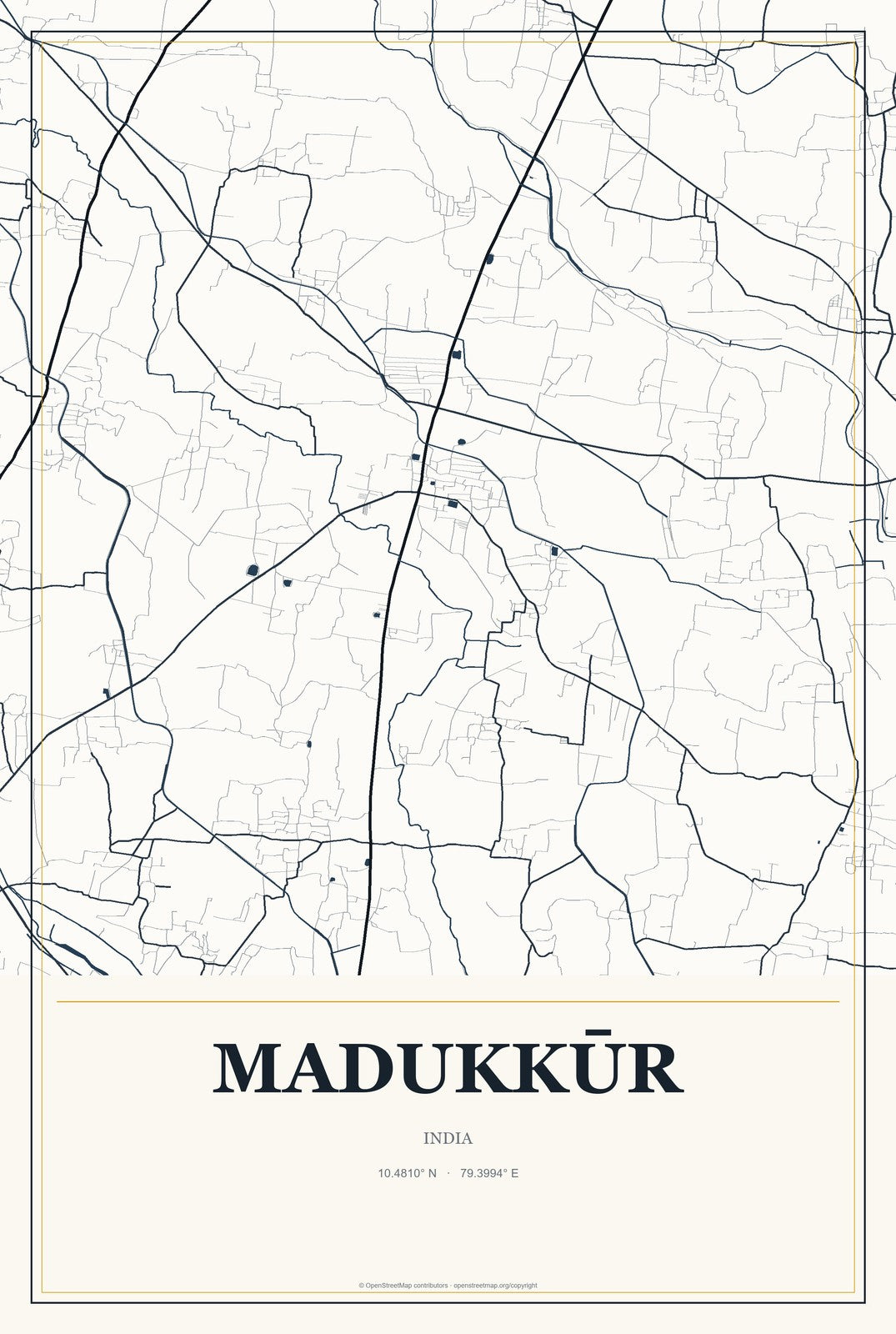 Madukkūr, India City Map Aluminum Sign in Citrine Modern style