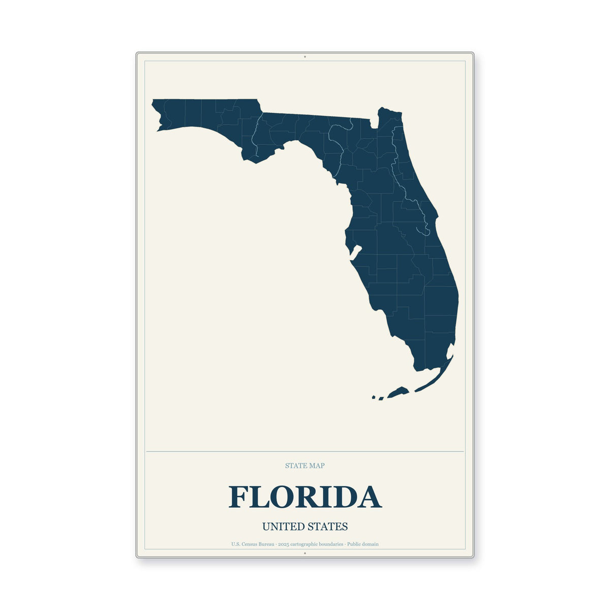 Florida state map aluminum sign in Coastal Cutout style