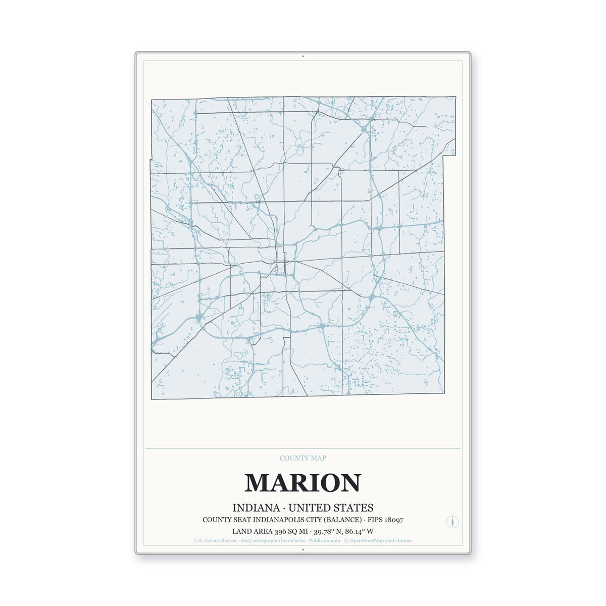 Marion County, Indiana Map Aluminum Sign in Gallery Air style