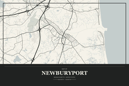 Newburyport, Massachusetts City Map Aluminum Sign in Museum Plaque style