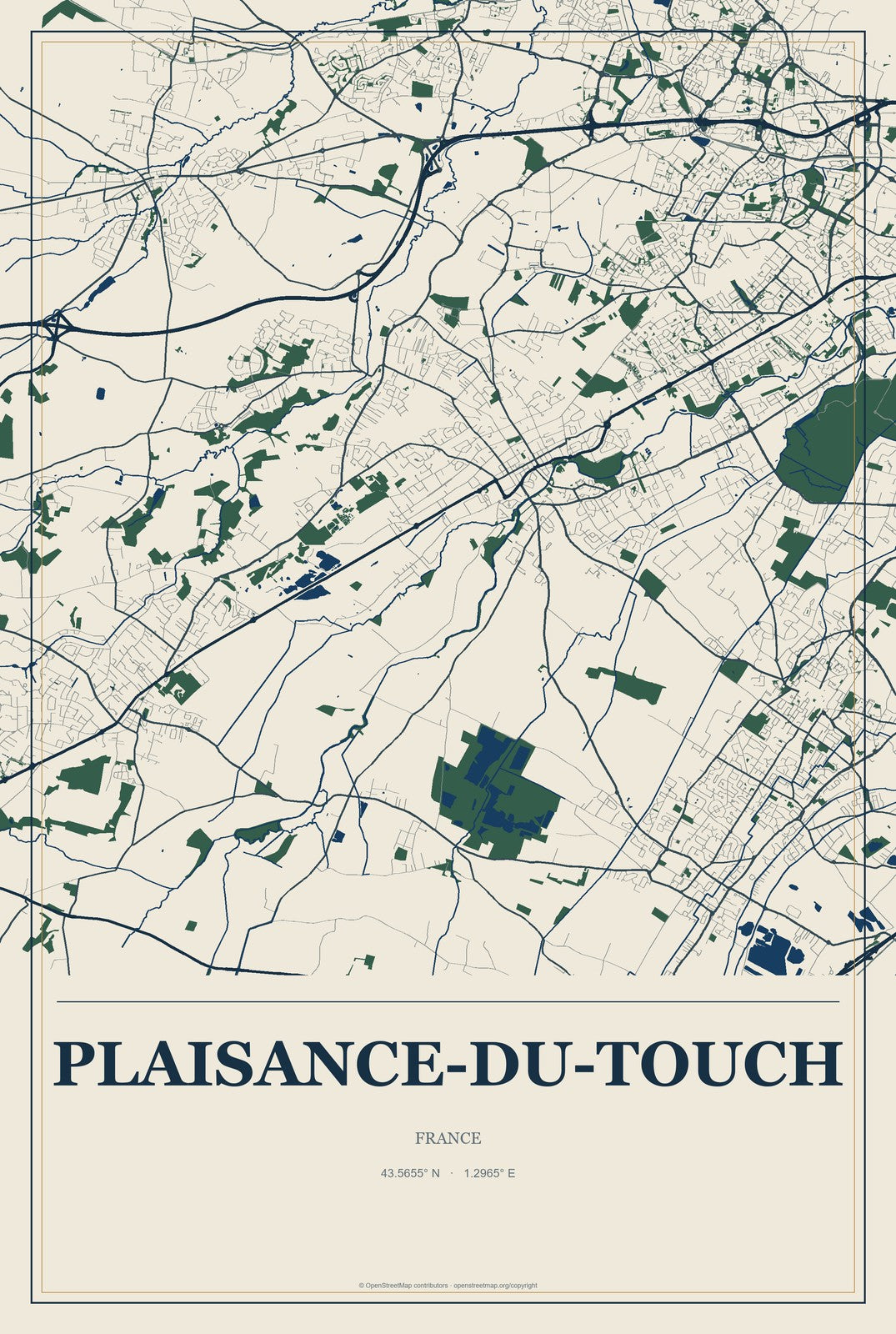 Plaisance-du-Touch, France City Map Aluminum Sign in Coastal Cutout style