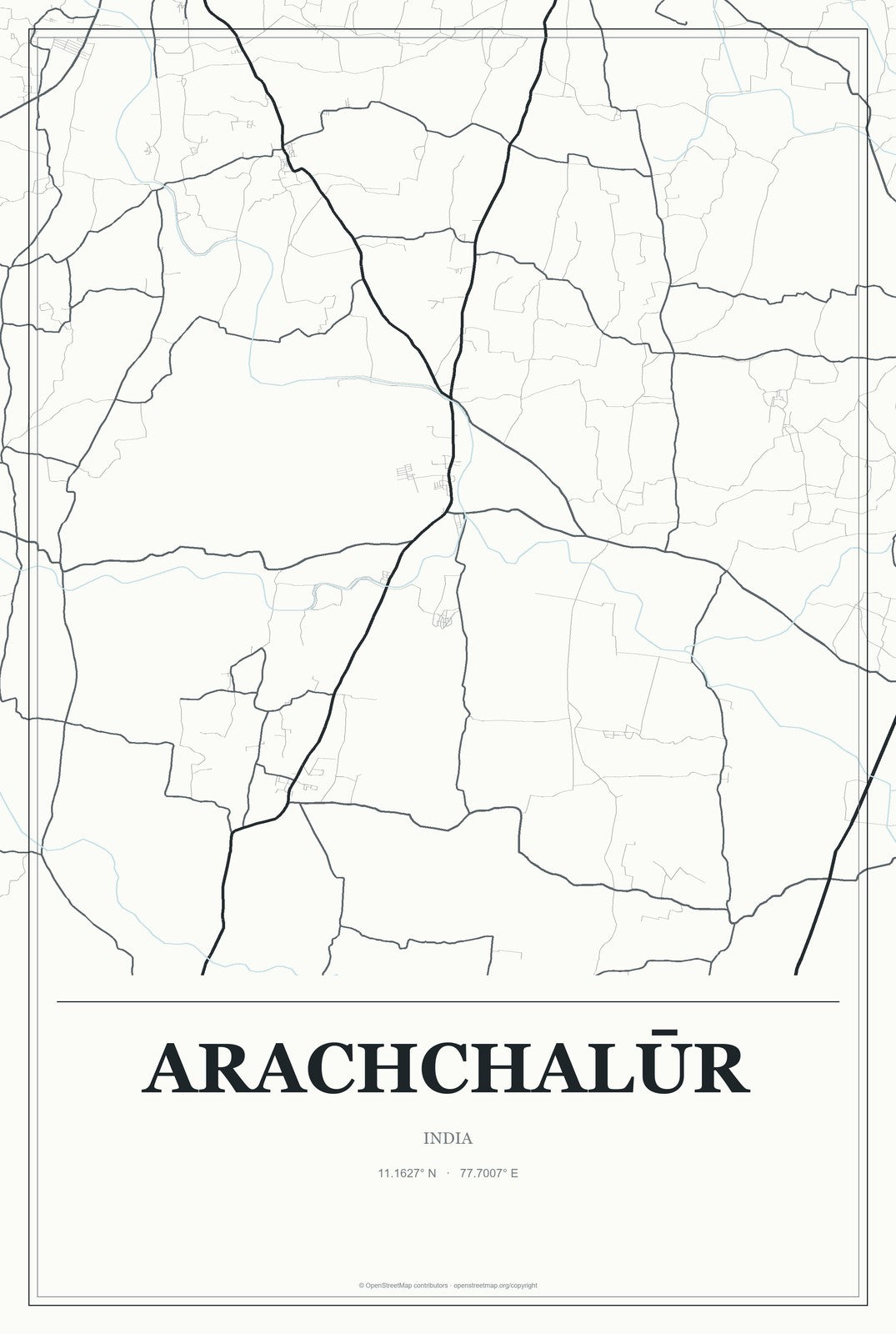 Arachchalūr, India City Map Aluminum Sign in Gallery Air style