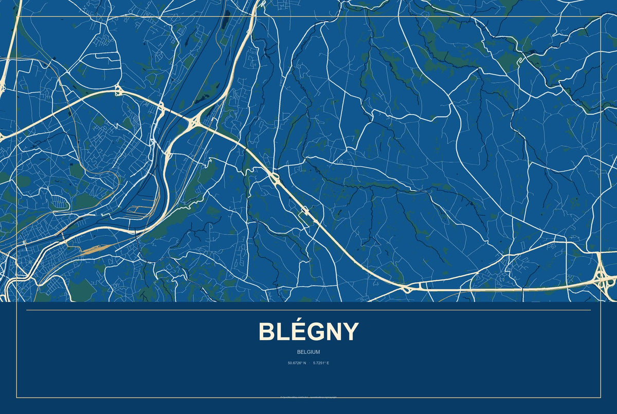 Blégny, Belgium City Map Aluminum Sign in Harbor Cobalt style