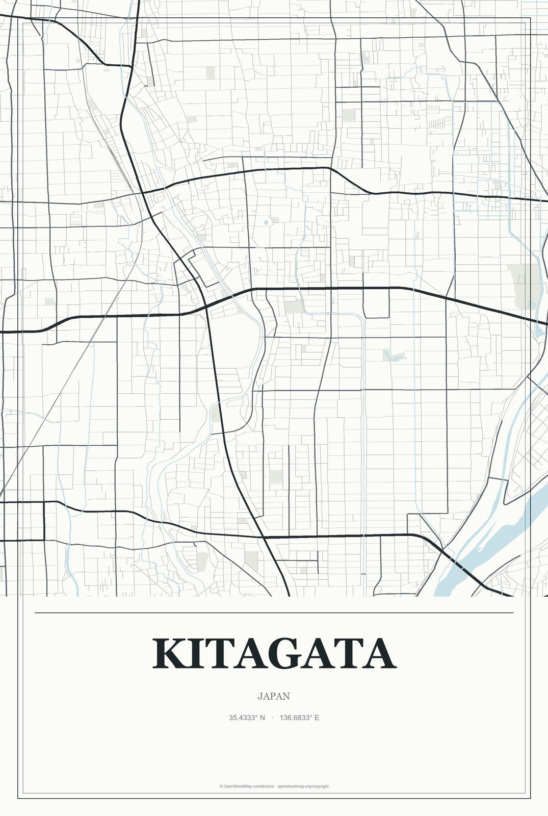 Kitagata, Japan City Map Aluminum Sign in Gallery Air style