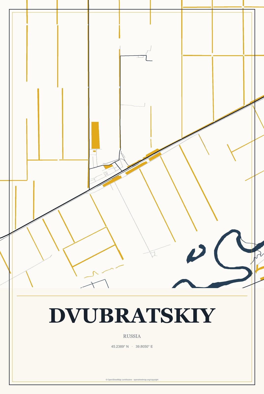 Dvubratskiy, Russia City Map Aluminum Sign in Citrine Modern style