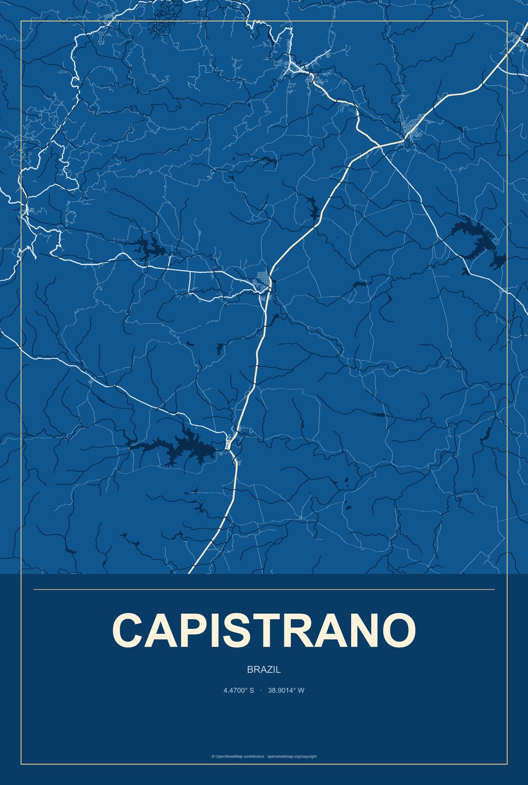 Capistrano, Brazil City Map Aluminum Sign in Harbor Cobalt style