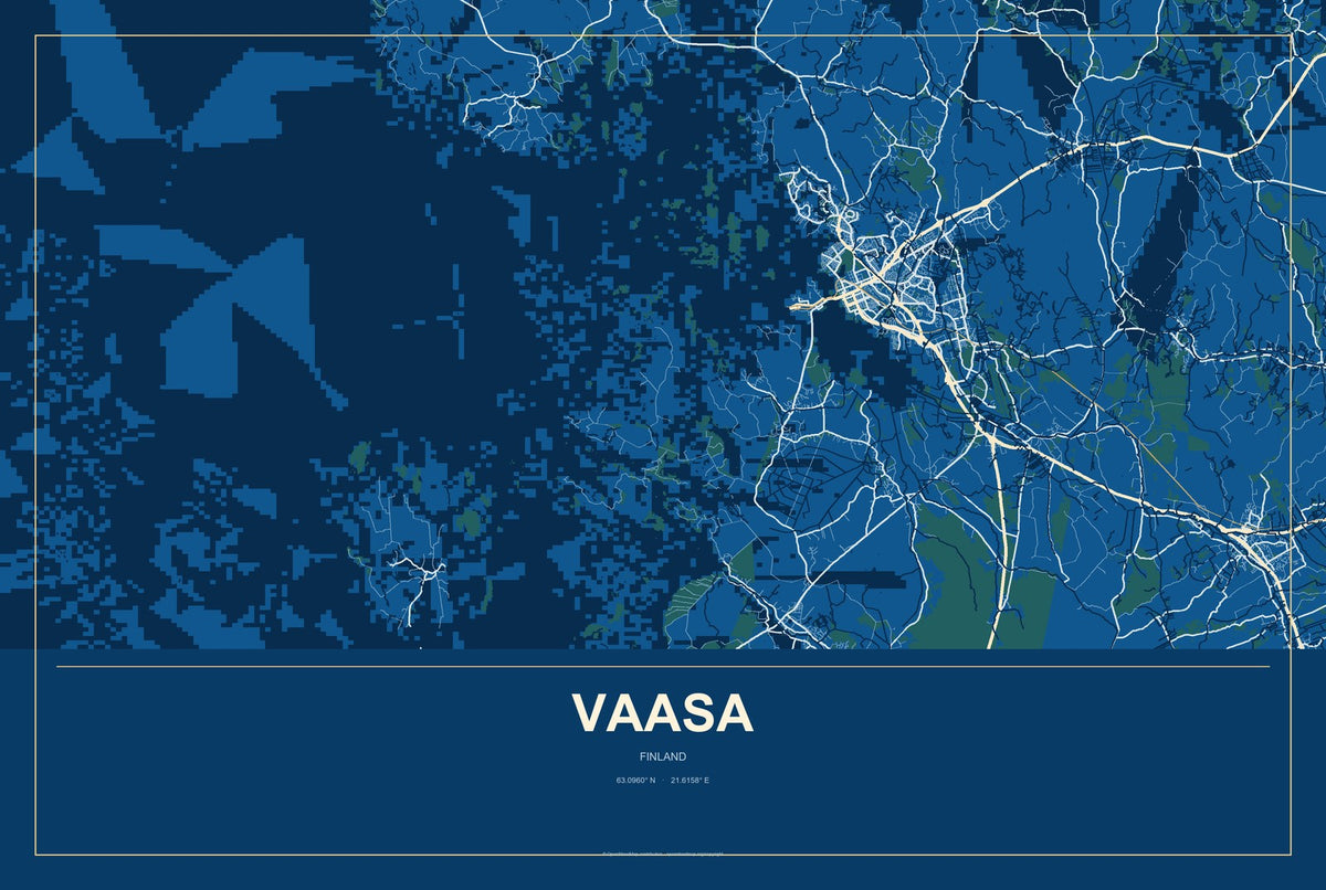 Vaasa, Finland City Map Aluminum Sign in Harbor Cobalt style