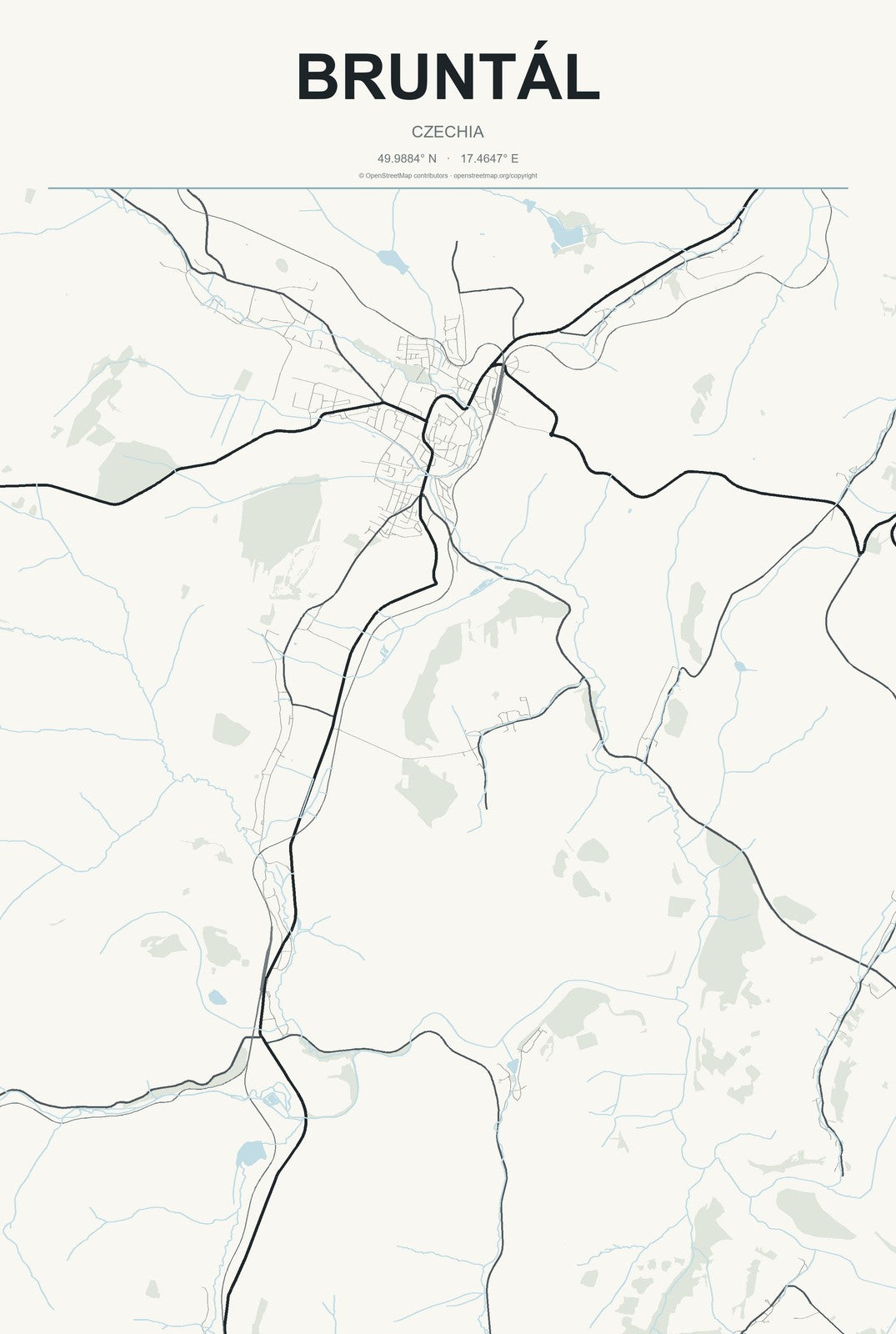Bruntál, Czechia City Map Aluminum Sign in Headline Atlas style