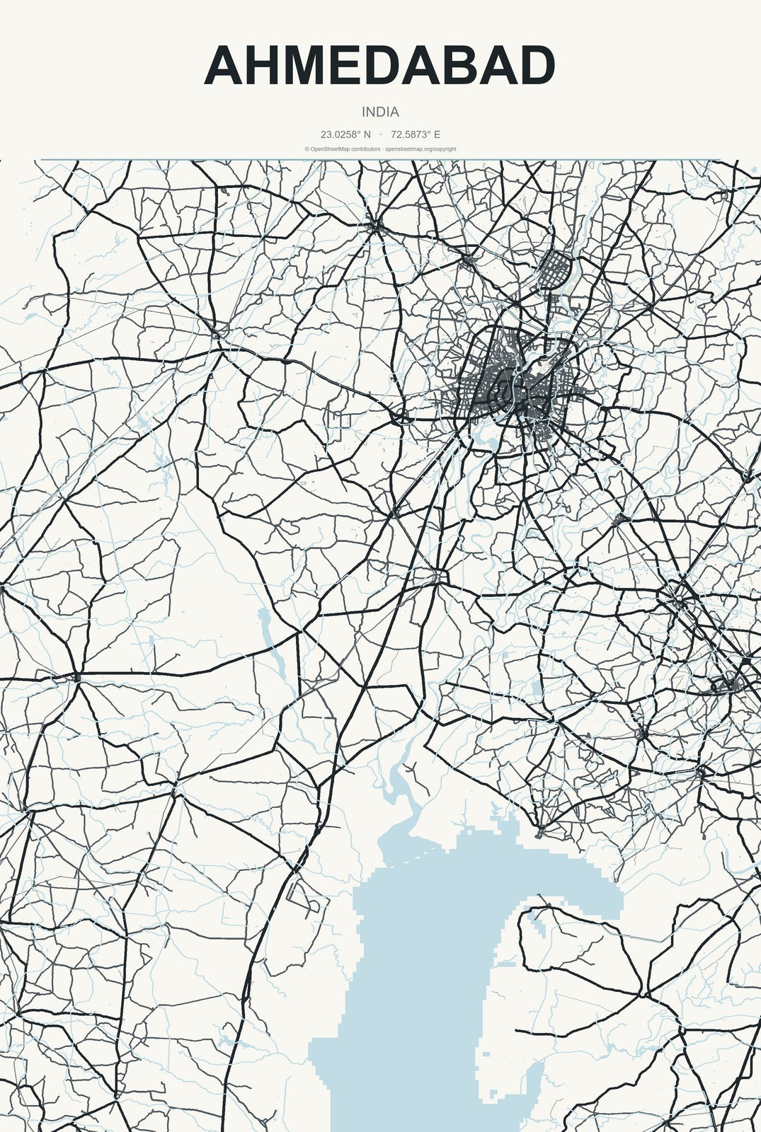 Ahmedabad, India City Map Aluminum Sign in Headline Atlas style