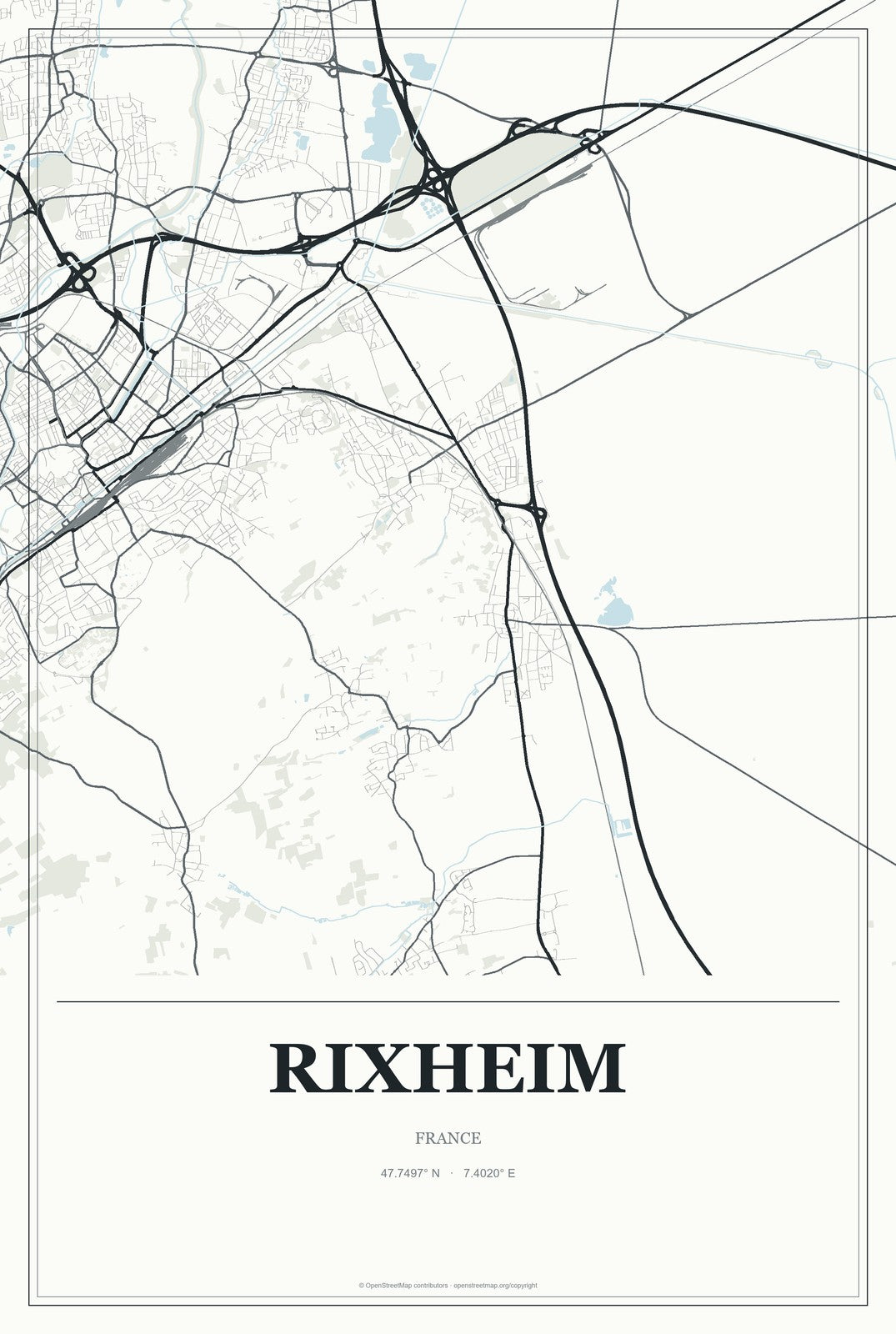 Rixheim, France City Map Aluminum Sign in Gallery Air style