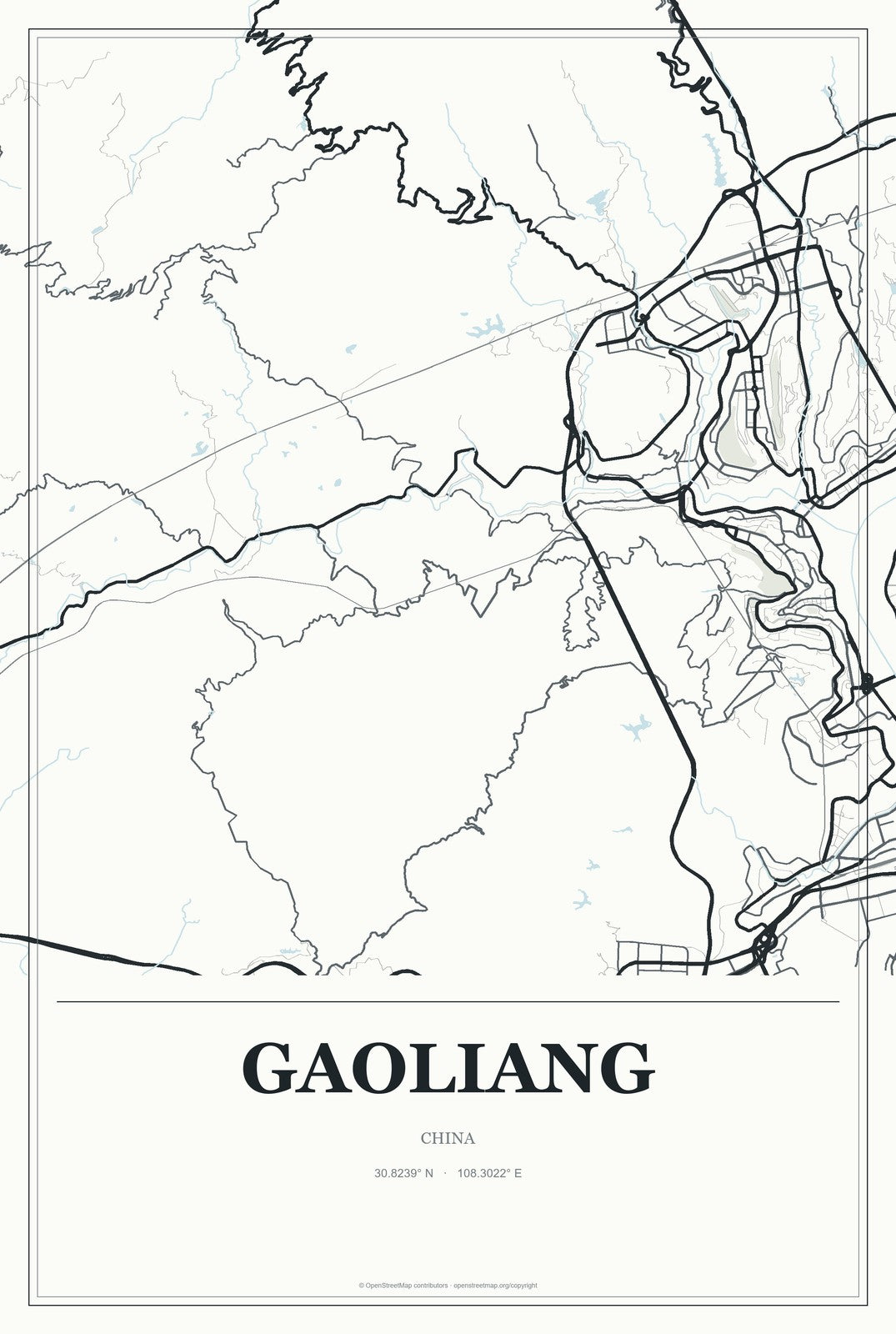 Gaoliang, China City Map Aluminum Sign in Gallery Air style