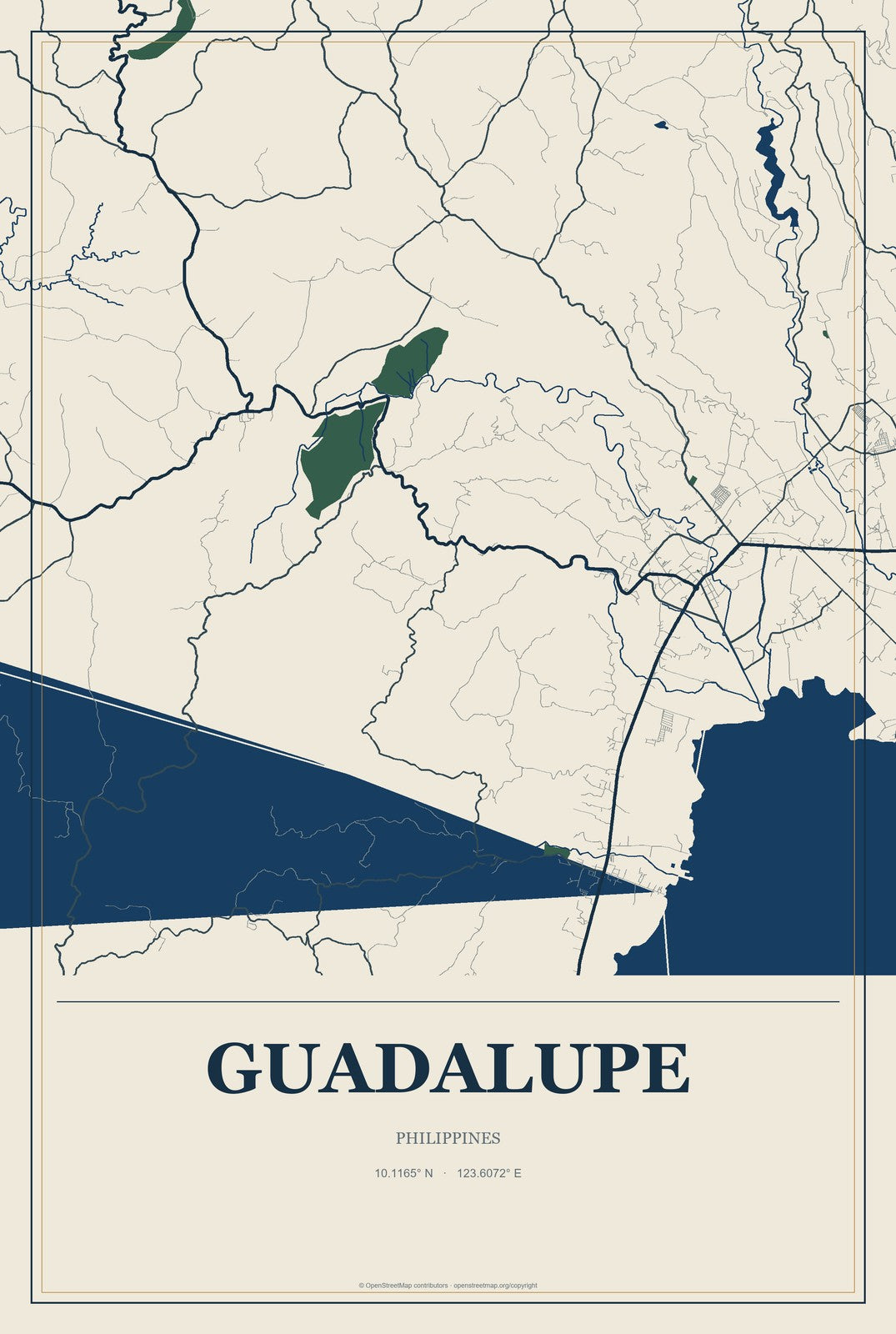 Guadalupe, Central Visayas, Philippines City Map Aluminum Sign in Coastal Cutout style