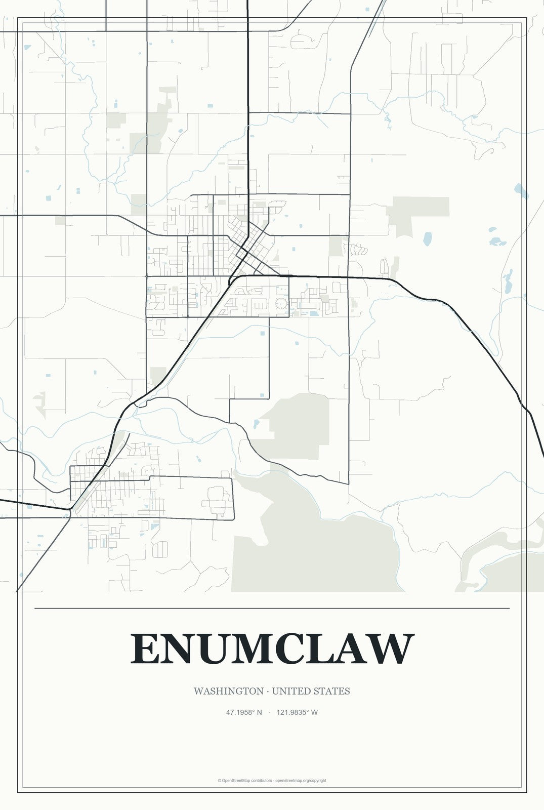 Enumclaw, Washington City Map Aluminum Sign in Gallery Air style
