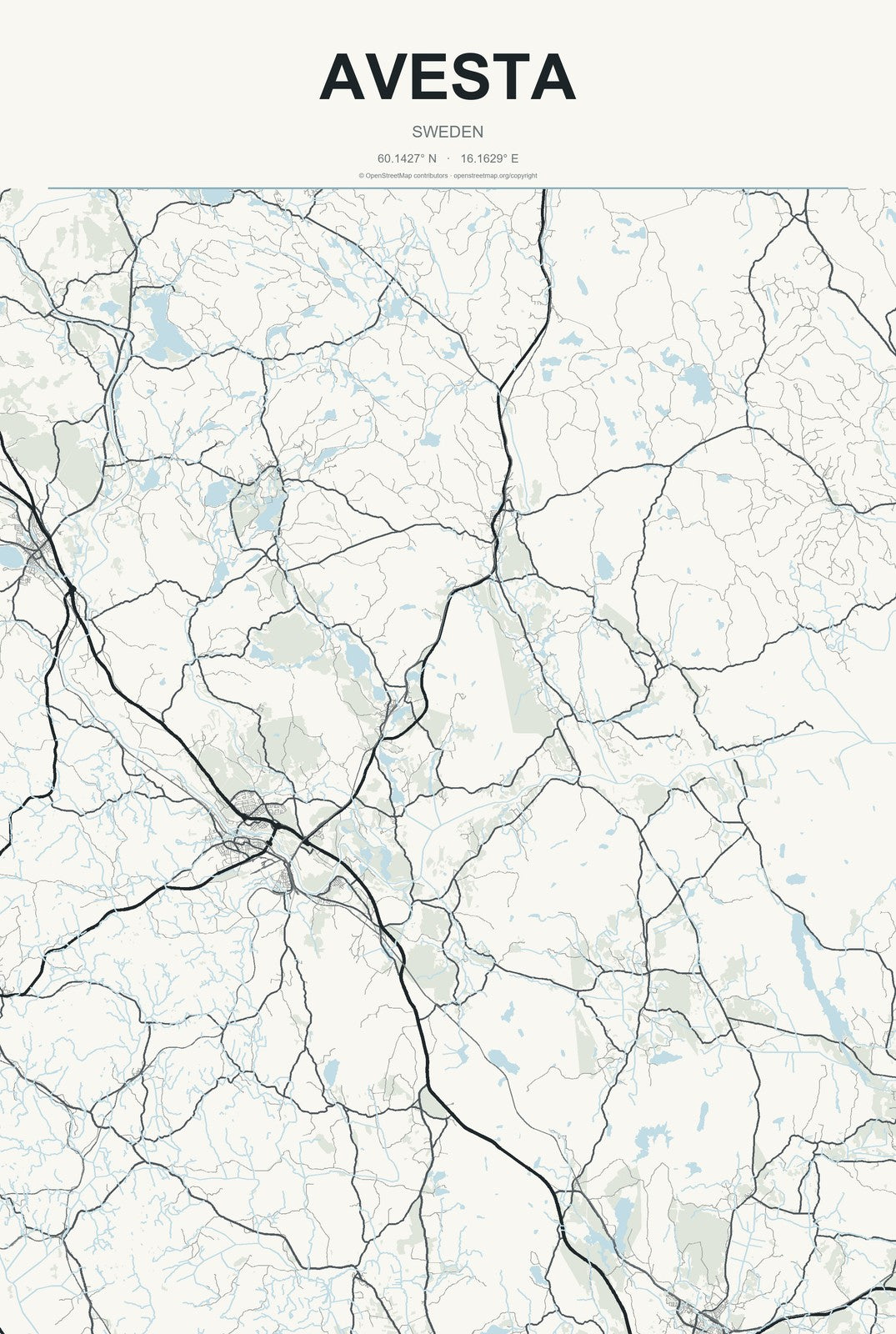Avesta, Sweden City Map Aluminum Sign in Headline Atlas style