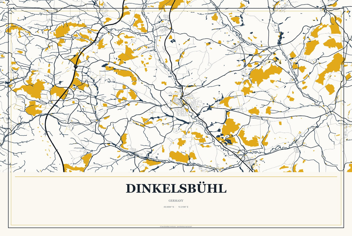 Dinkelsbühl, Germany City Map Aluminum Sign in Citrine Modern style