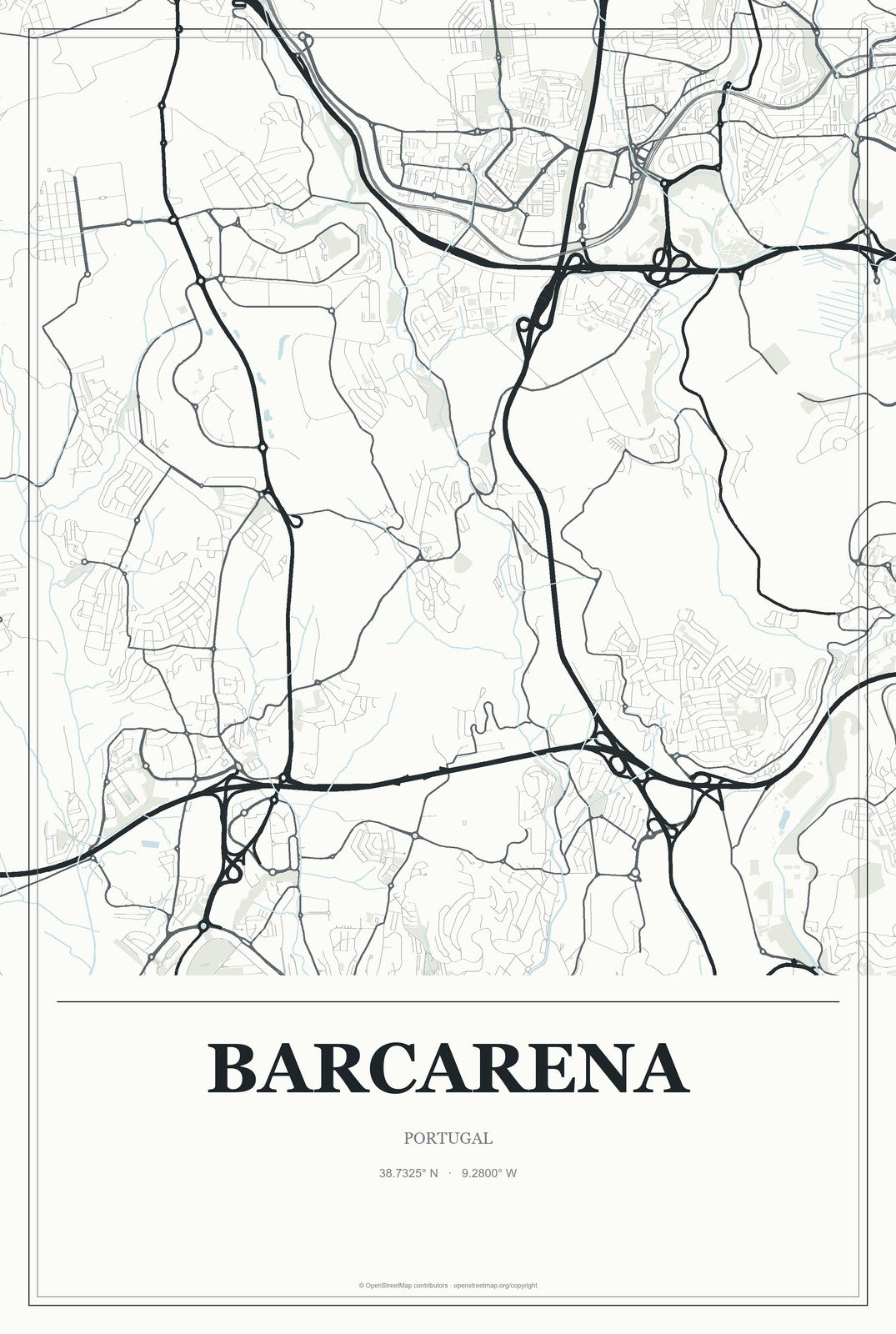 Barcarena, Portugal City Map Aluminum Sign in Gallery Air style