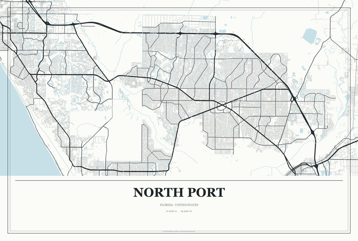 North Port, Florida City Map Aluminum Sign in Gallery Air style