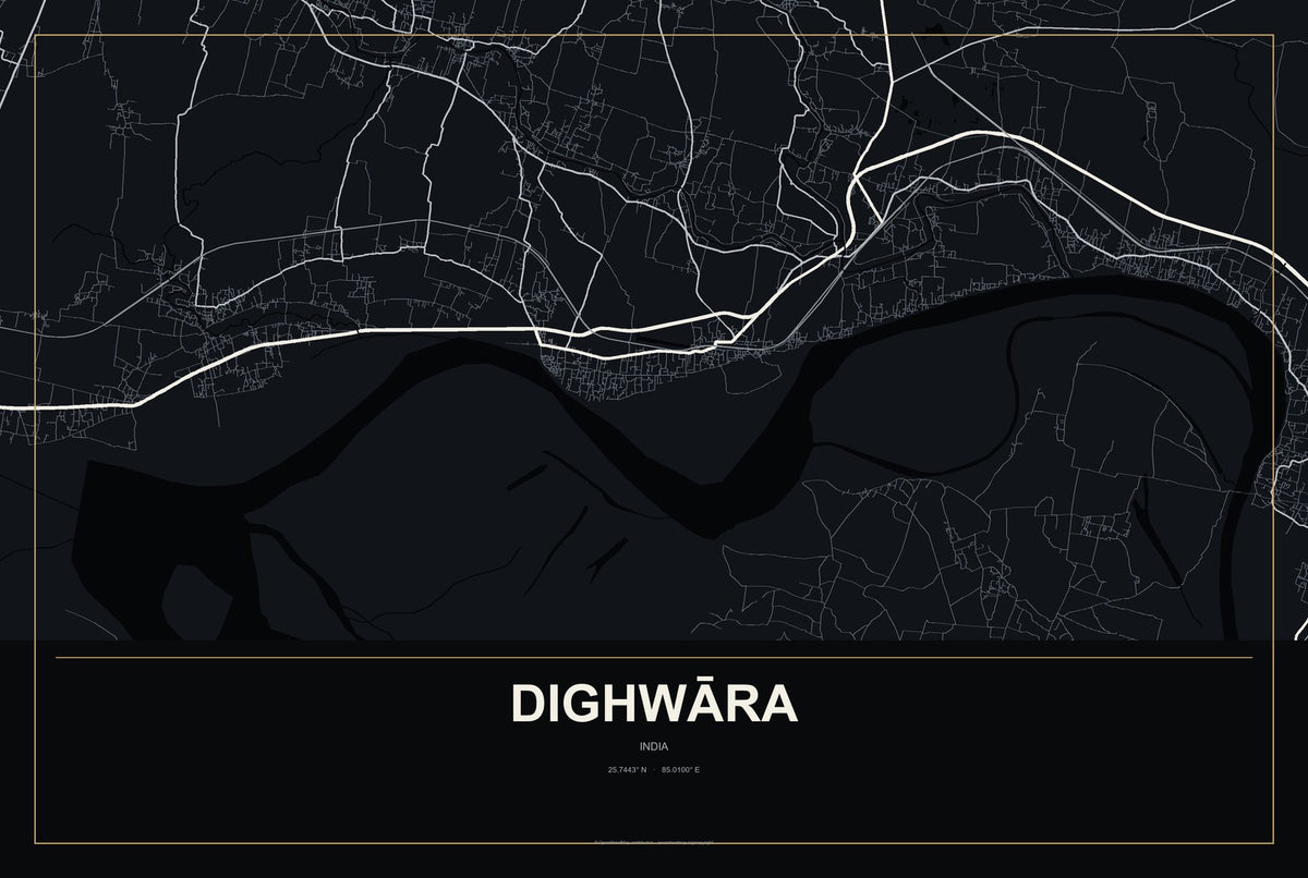 Dighwāra, India City Map Aluminum Sign in Metropolitan Noir style