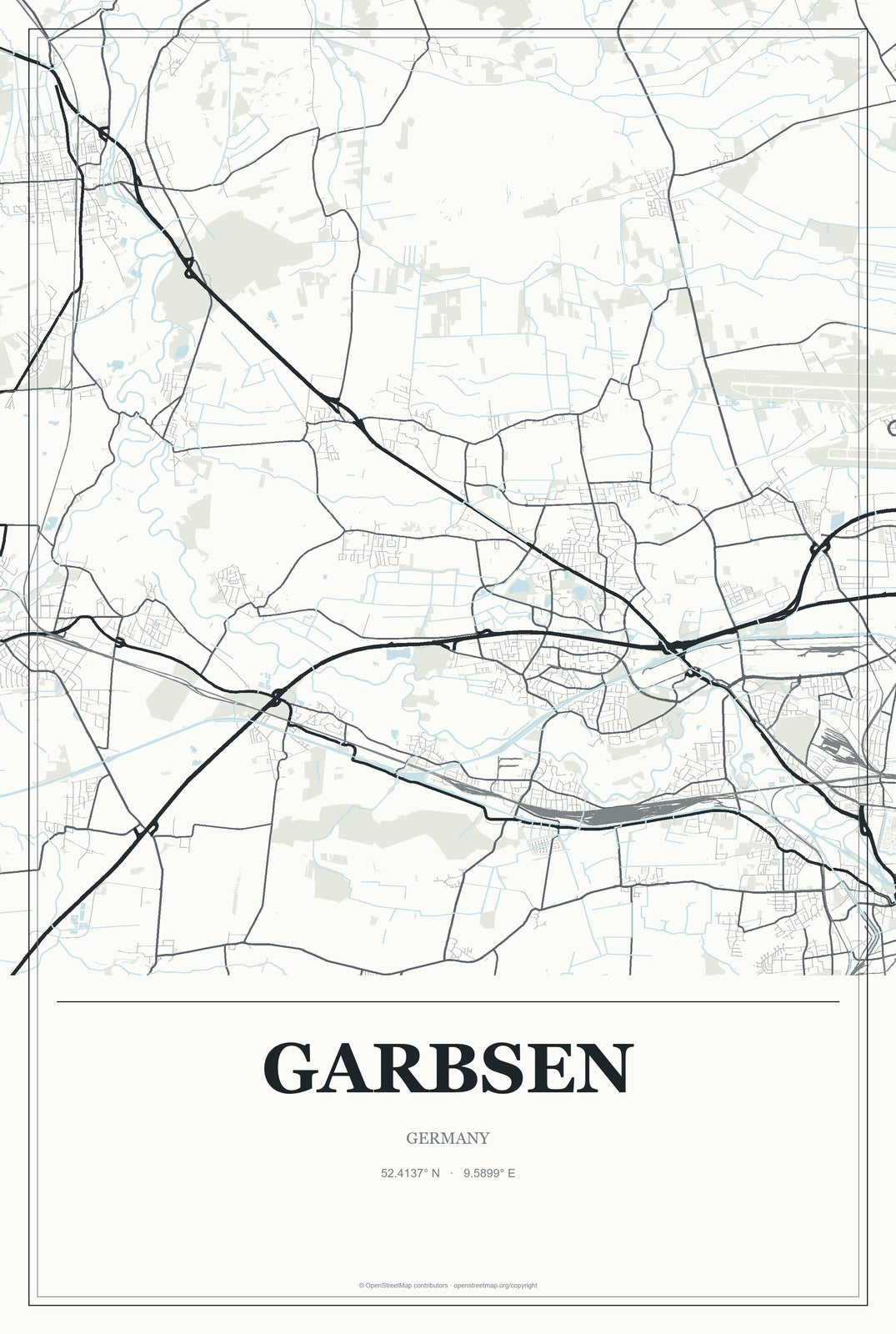 Garbsen, Germany City Map Aluminum Sign in Gallery Air style