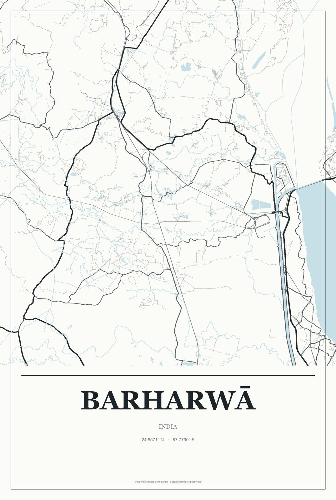 Barharwā, India City Map Aluminum Sign in Gallery Air style