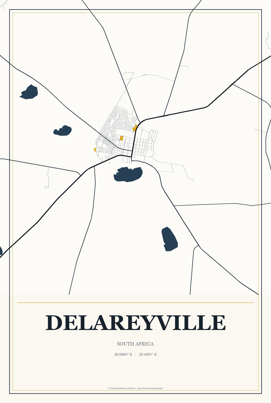 Delareyville, South Africa City Map Aluminum Sign in Citrine Modern style