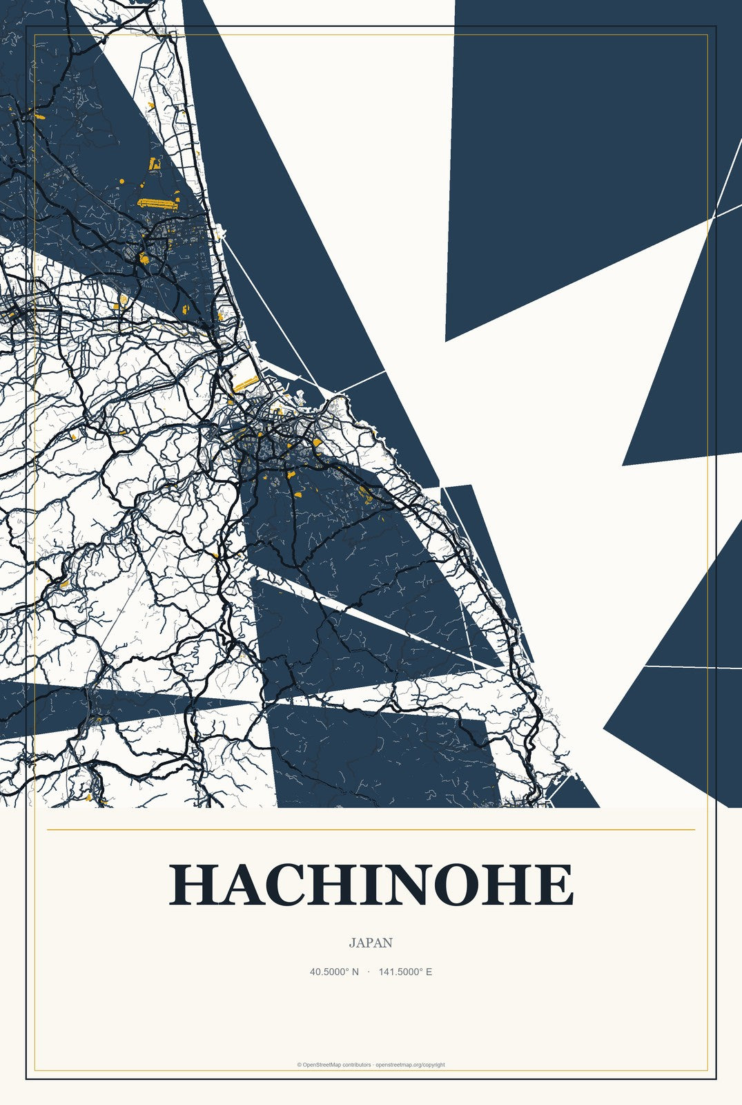 Hachinohe, Japan City Map Aluminum Sign in Citrine Modern style