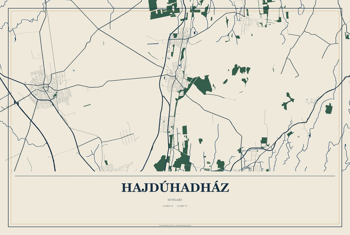 Hajdúhadház, Hungary City Map Aluminum Sign in Coastal Cutout style