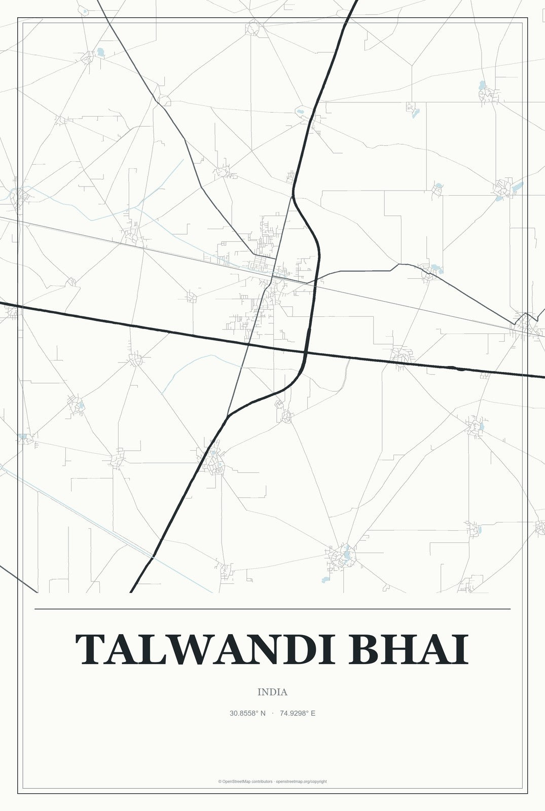 Talwandi Bhai, India City Map Aluminum Sign in Gallery Air style