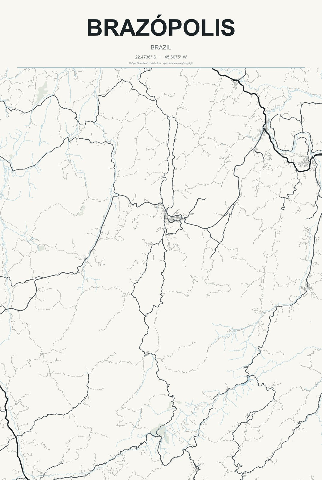 Brazópolis, Brazil City Map Aluminum Sign in Headline Atlas style