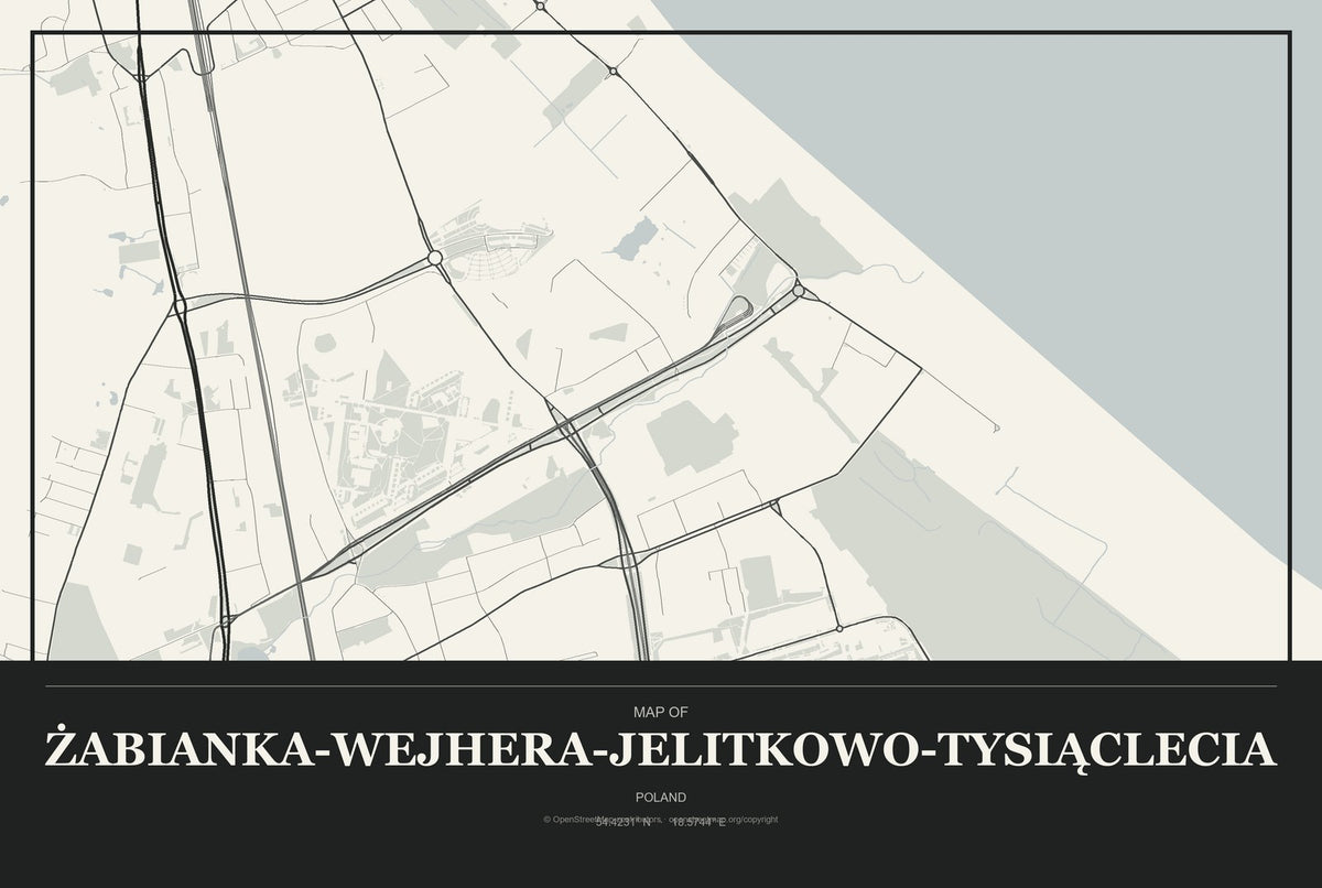 Żabianka-Wejhera-Jelitkowo-Tysiąclecia, Poland City Map Aluminum Sign in Museum Plaque style
