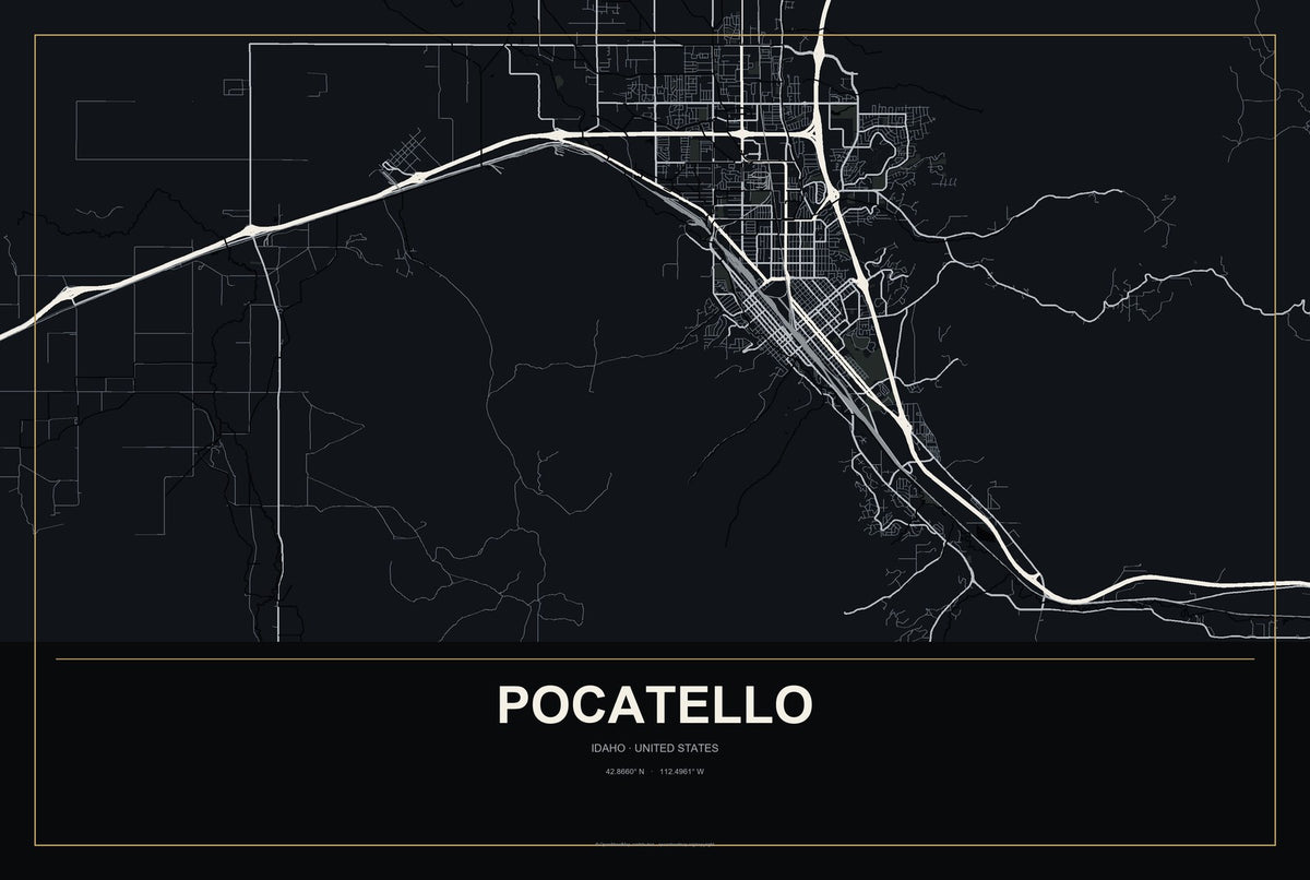 Pocatello, Idaho City Map Aluminum Sign in Metropolitan Noir style