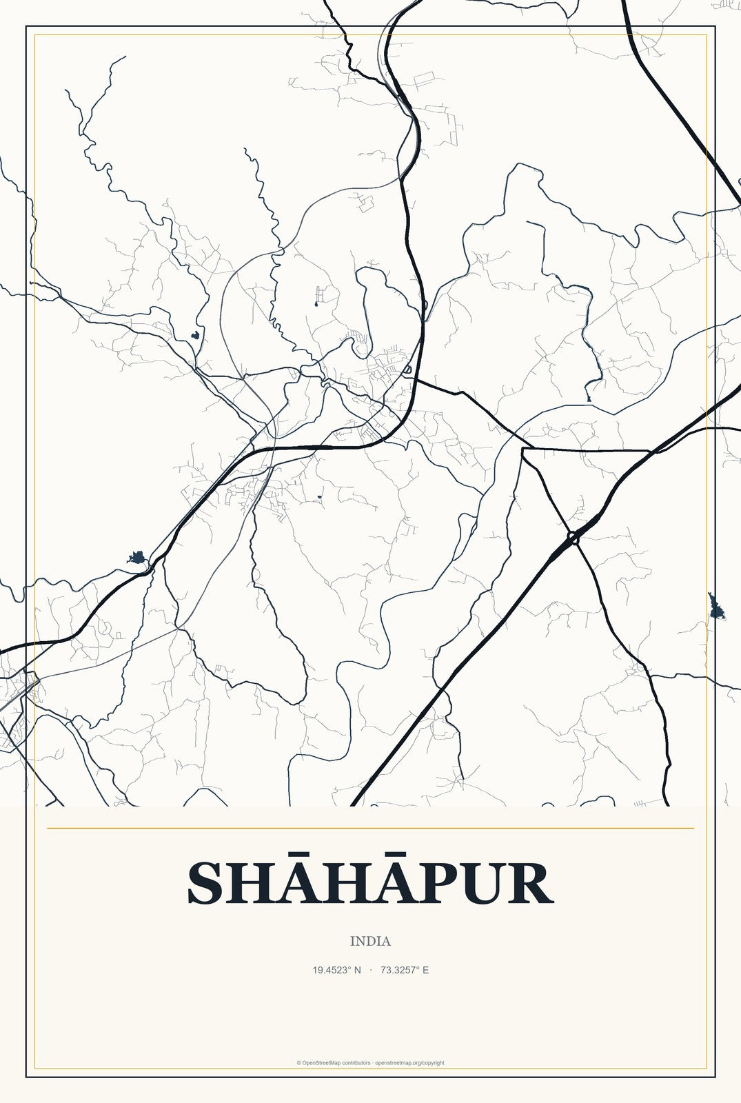 Shāhāpur, India City Map Aluminum Sign in Citrine Modern style
