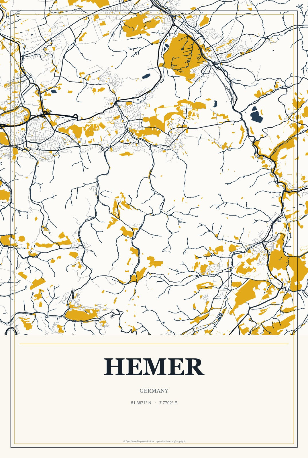 Hemer, Germany City Map Aluminum Sign in Citrine Modern style