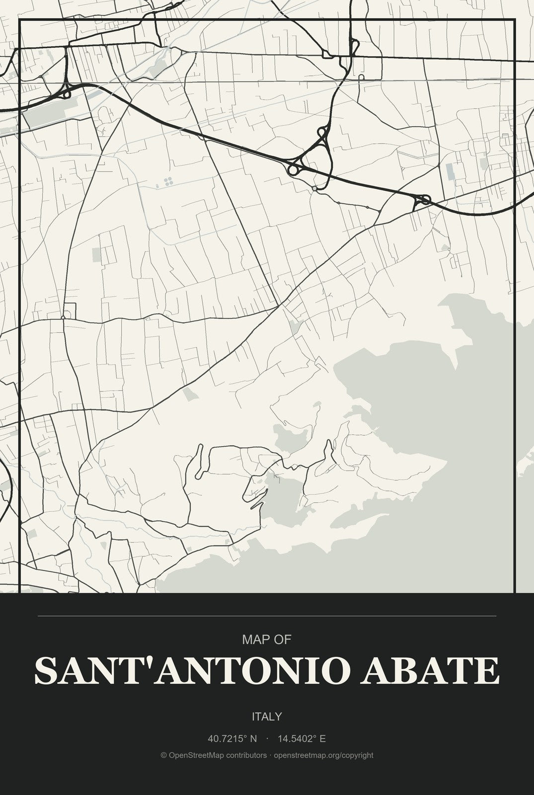 Sant'Antonio Abate, Italy City Map Aluminum Sign in Museum Plaque style
