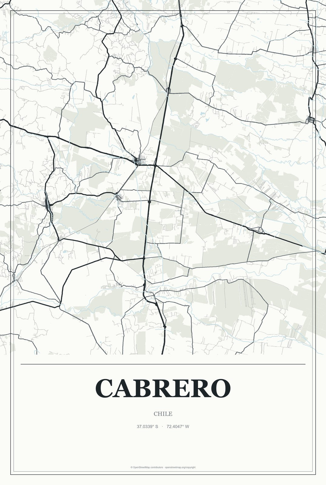Cabrero, Chile City Map Aluminum Sign in Gallery Air style